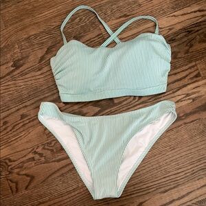 Shade & Shore Striped Green Tie Back Bikini Set